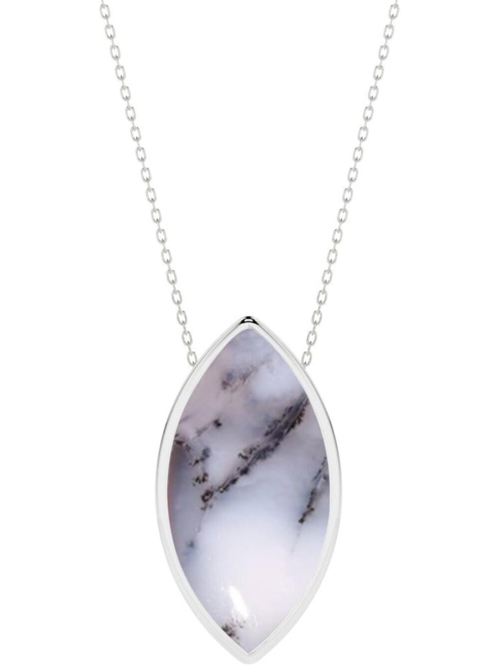 Dendritic Opal Pendant Necklace in Sterling Silver - October Birthstone Gift for